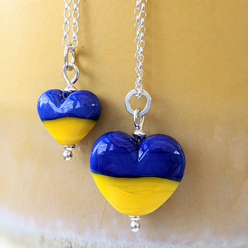 Blue and Yellow Heart Pendant - choose your size
