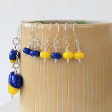 Load image into Gallery viewer, Blue and Yellow Tiny Bead Earrings