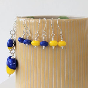 Blue and Yellow Tiny Bead Earrings