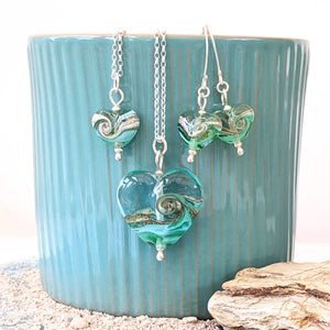 Turning Tides Mini Heart Pendant-Necklace-Beach Art Glass