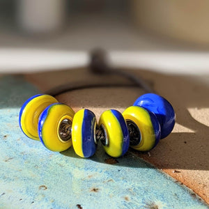 Blue and Yellow Silver Cored Bracelet Bead