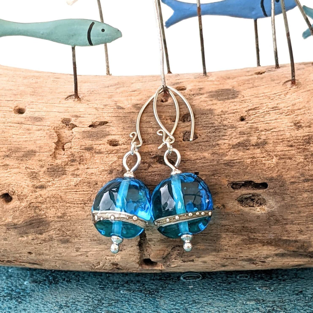 Deep Blue Sea Lentil Earrings, transparent aqua