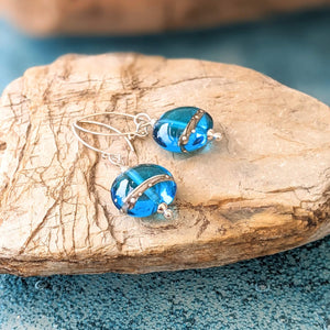 Deep Blue Sea Lentil Earrings, transparent aqua